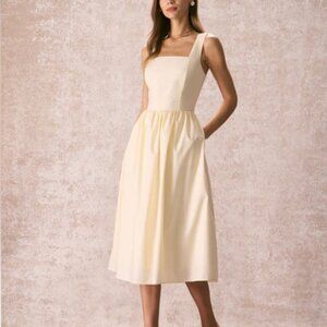 Light Yellow Pleated Cross Back Midi Dress - Size L
